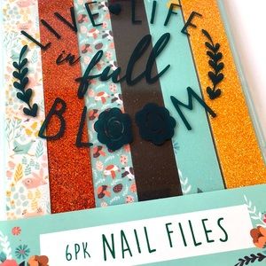 NAIL FILES 6 pk dual side floral & glitter set NEW